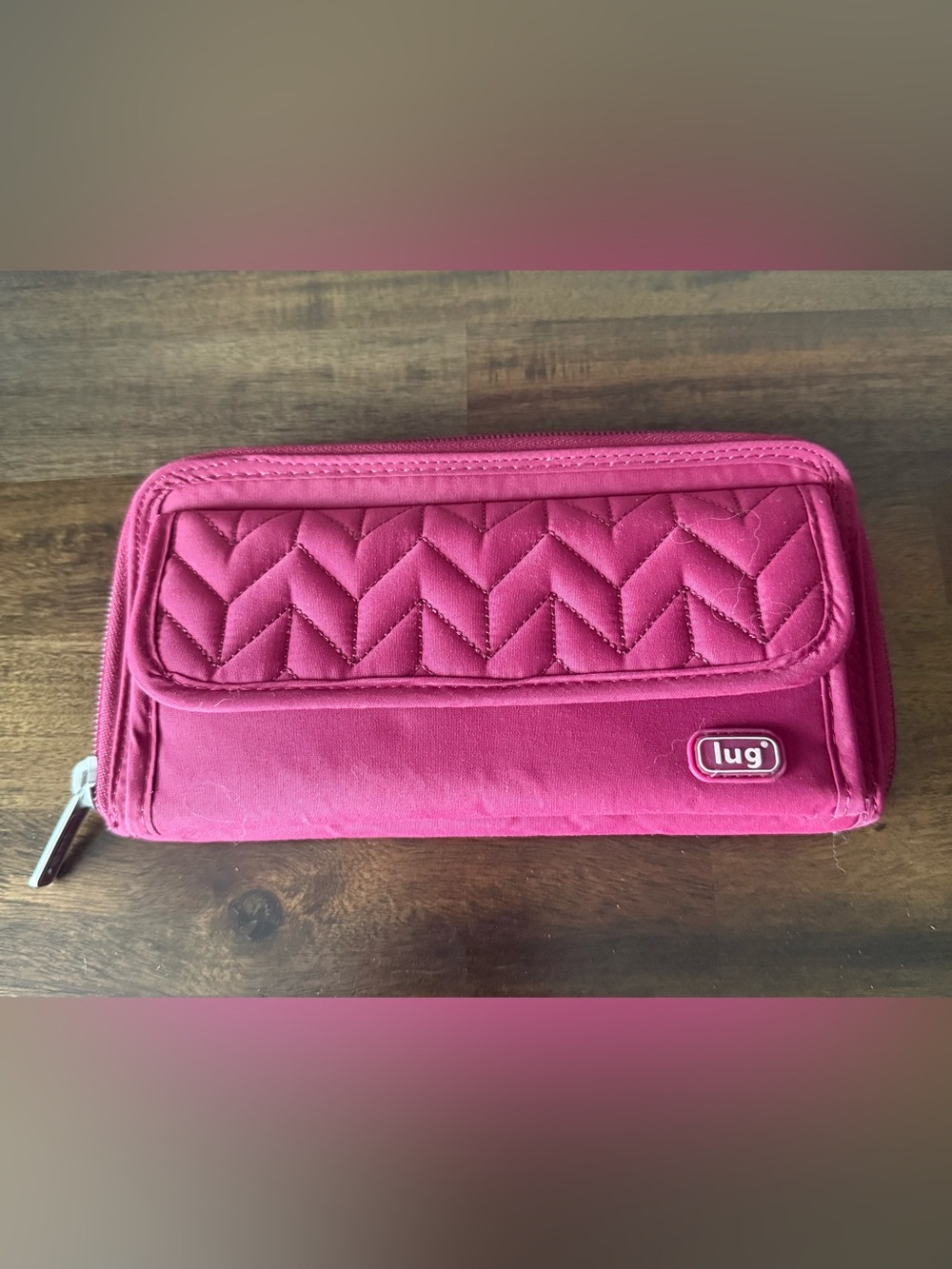 Lug Kickflip RFID Quilted Zip Wallet Clutch In Cranberry As Seen On QVC EUC